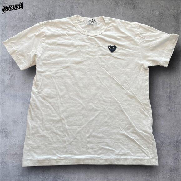 Comme des Garçons PLAY Shirt Mens XL White Black Heart Patch AZ-T064 Crewneck - Picture 1 of 9